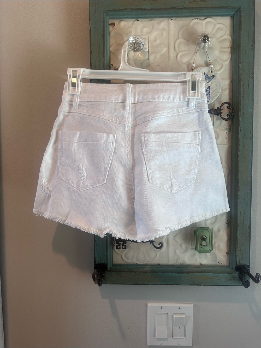 REWASH White Denim Mom Shorts NWT Super High Rise Distressed Size 1/25 - Picture 4 of 5